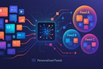 Illustrazione astratta di un algoritmo che seleziona e ordina contenuti in bolle informative