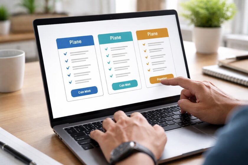 Mani che scelgono tra opzioni su uno schermo, esempio di architettura della scelta