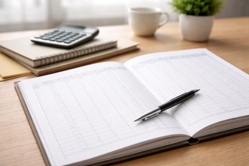 Appunti contabili con penna su quaderno, concetto di Dare e Avere per scritture di storno