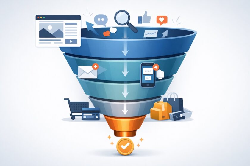 funnel marketing rappresentazione del percorso utente dalla scoperta alla conversione
