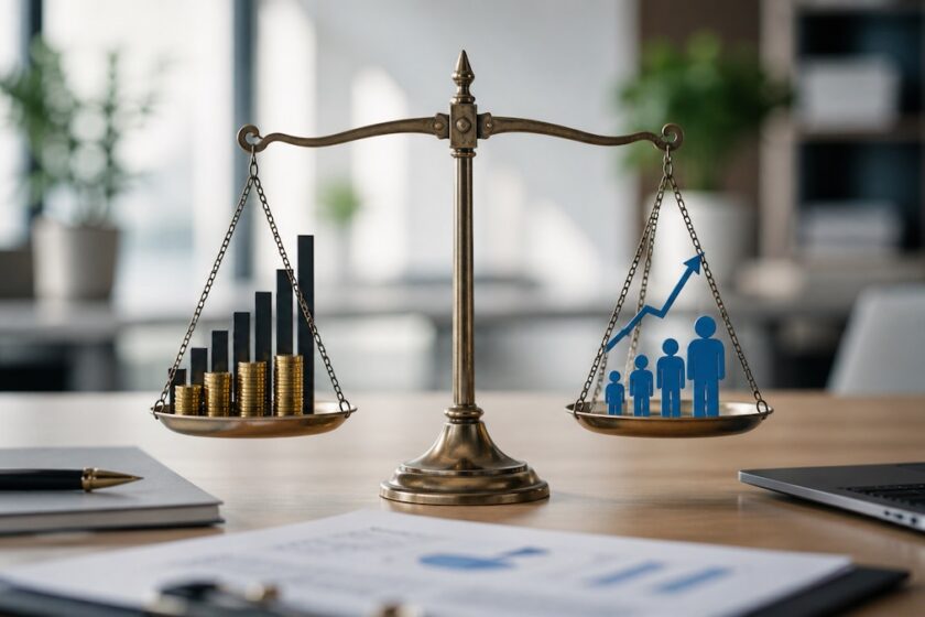 Bilancia simbolica che rappresenta equilibrio tra costo acquisizione e valore cliente