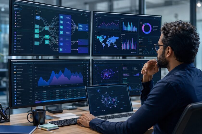Professionista che analizza dashboard pubblicitarie legate agli ad exchanges