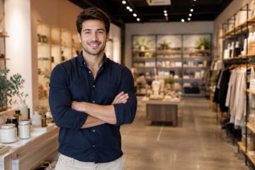 Imprenditore all’interno di un negozio moderno avviato in franchising